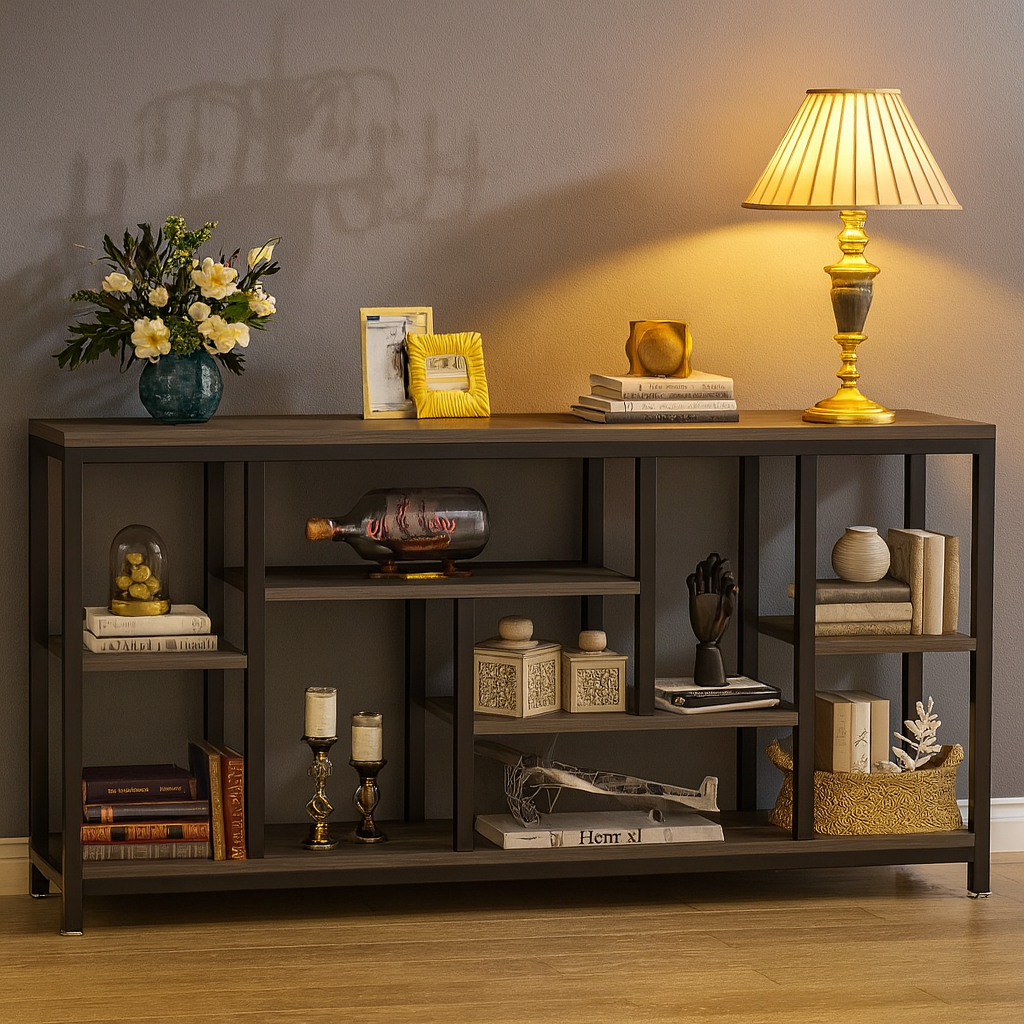 Five-Tier Industrial Console Table with Curved Frame